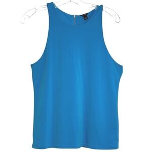 Ann Taylor Tank Top Womens Teal Blue High Neck Back Zip Stretch Modern Chic  S